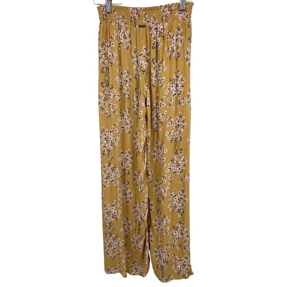 Billabong Women Yellow Floral Wide Leg Pant Size Small S Stretch Layer New - Picture 5 of 9